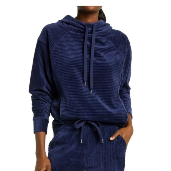 Zella Tops - Zella Plush Corduroy Hoodie in Navy Peacoat NWT Size XS